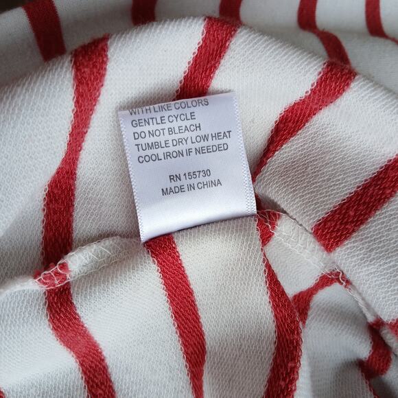 Jane + Delancey French Terry Hooded Top XL lace-up V-neck red striped unisex - Picture 9 of 15